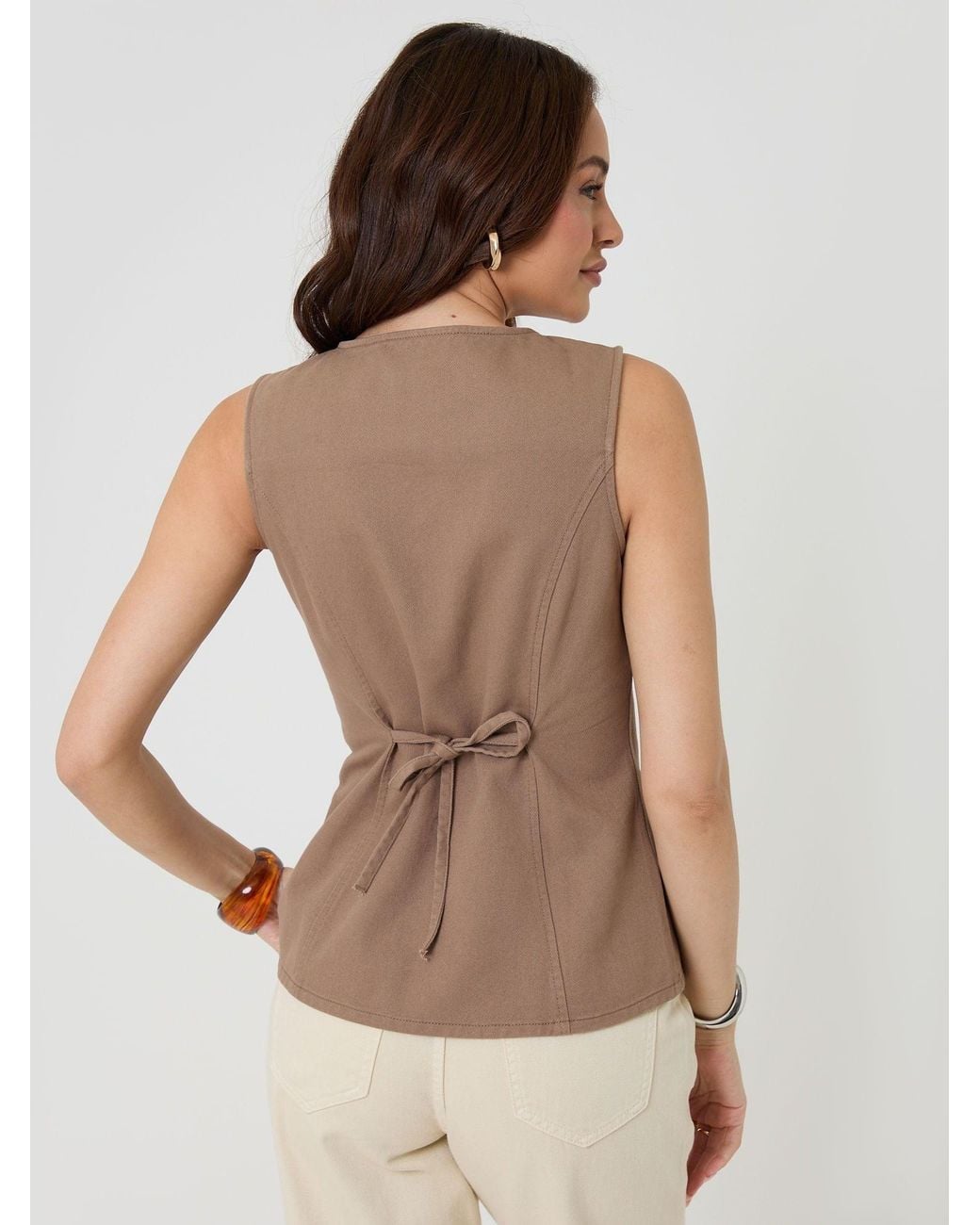 Threadbare Natural Denim Longline Waistcoat
