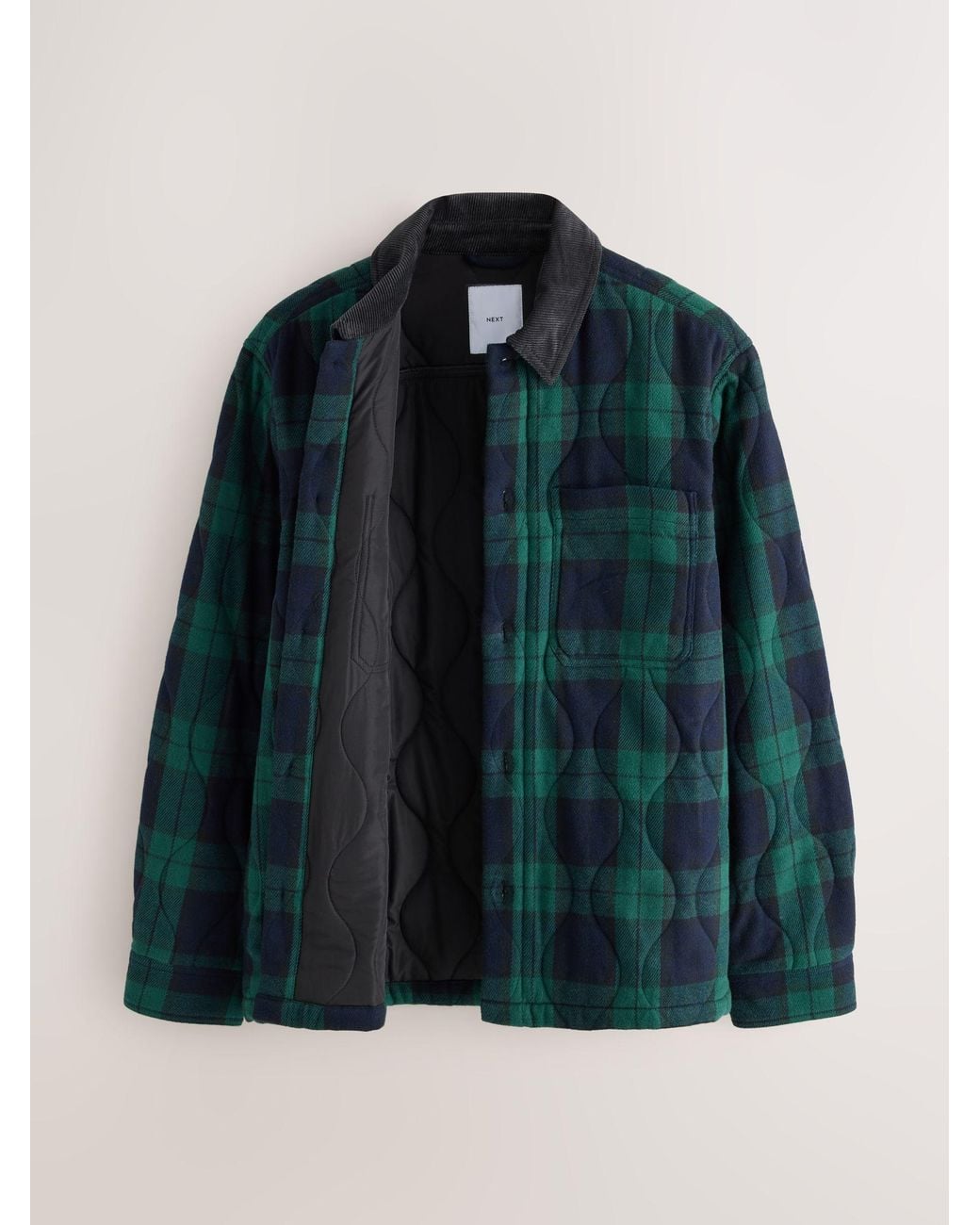 Next Green Check Quilted Lined Shacket for men