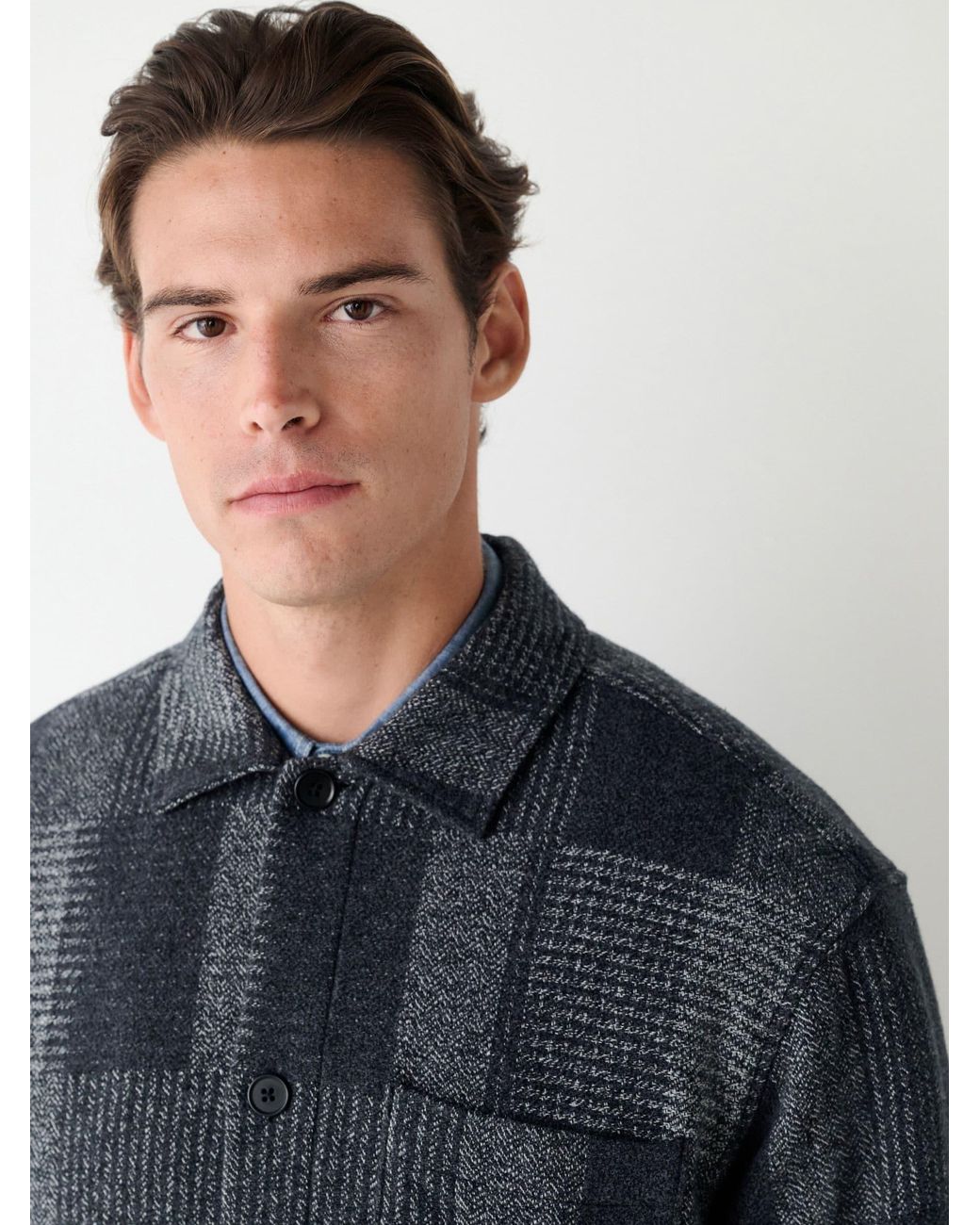 Next Black Patchwork Style Check Shacket for men