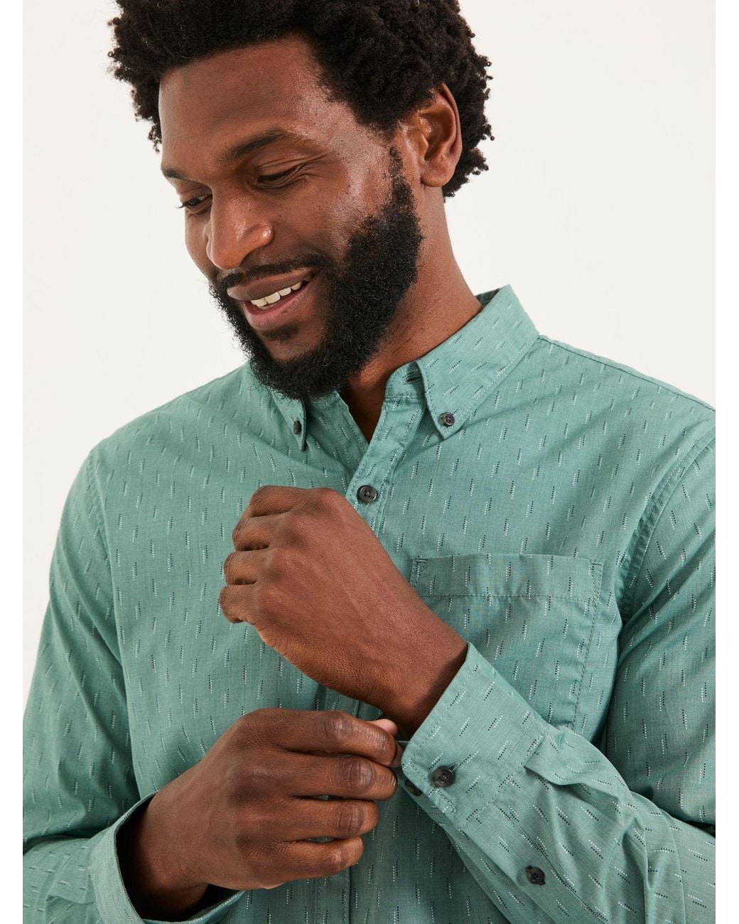 FatFace Green Long Sleeve Dot Print Shirt for men