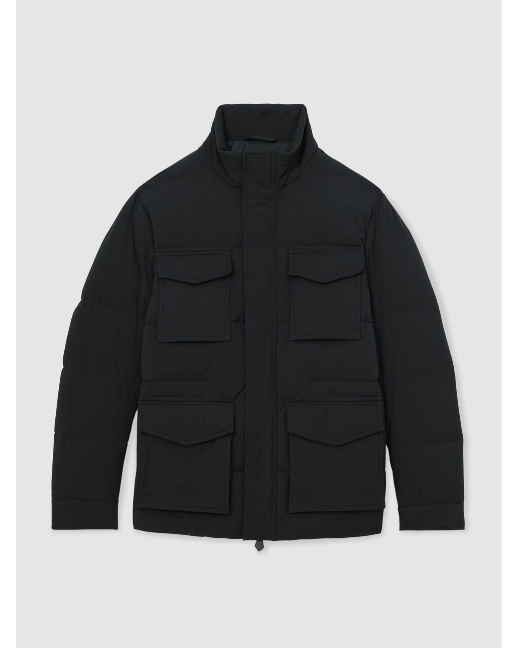 Reiss Black Quilted Four-Pocket Puffer Jacket for men