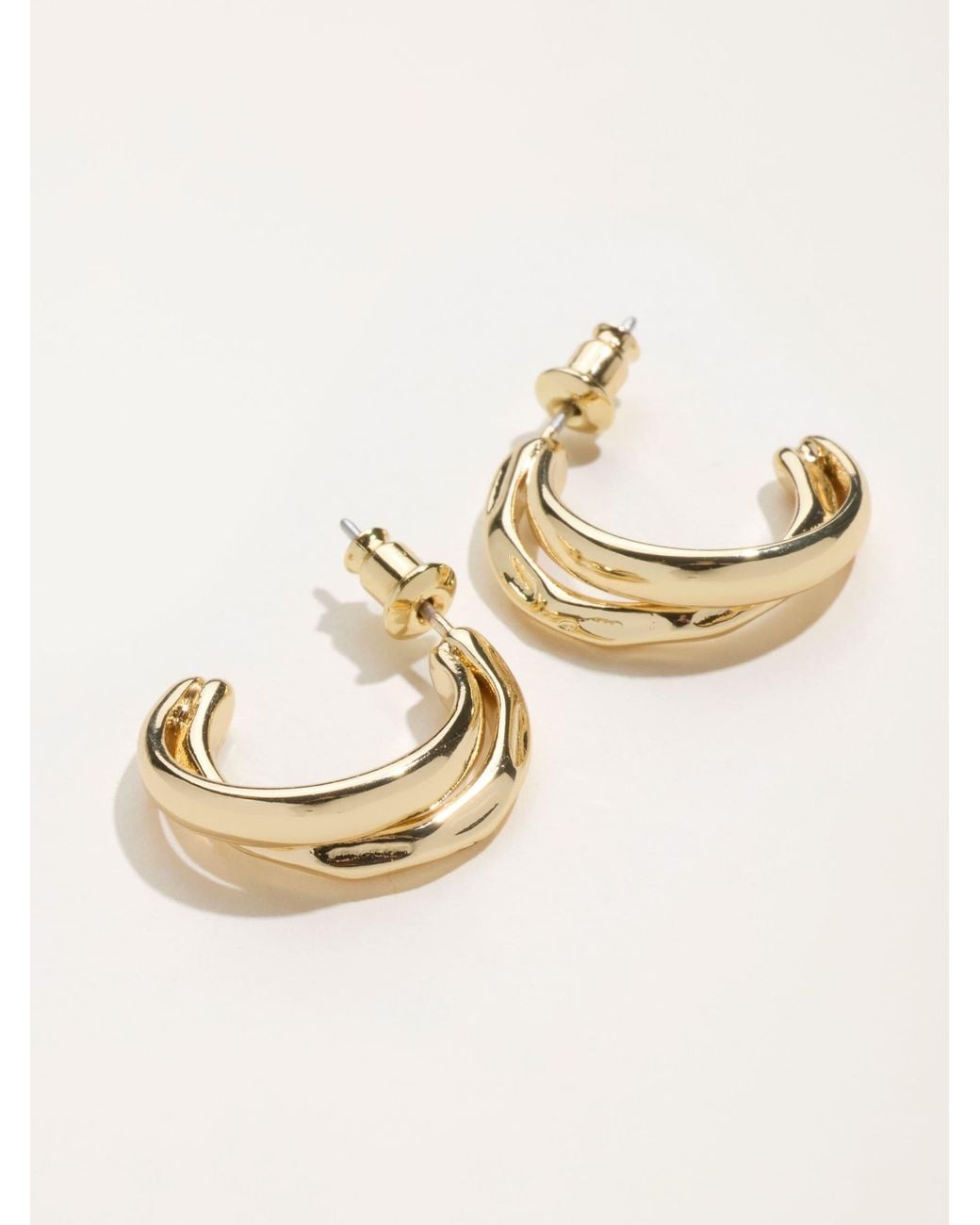 FatFace Natural Hammered Double Hoops