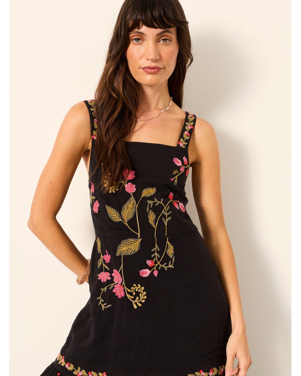FatFace Black Gia Petite Embroidered Maxi Dress