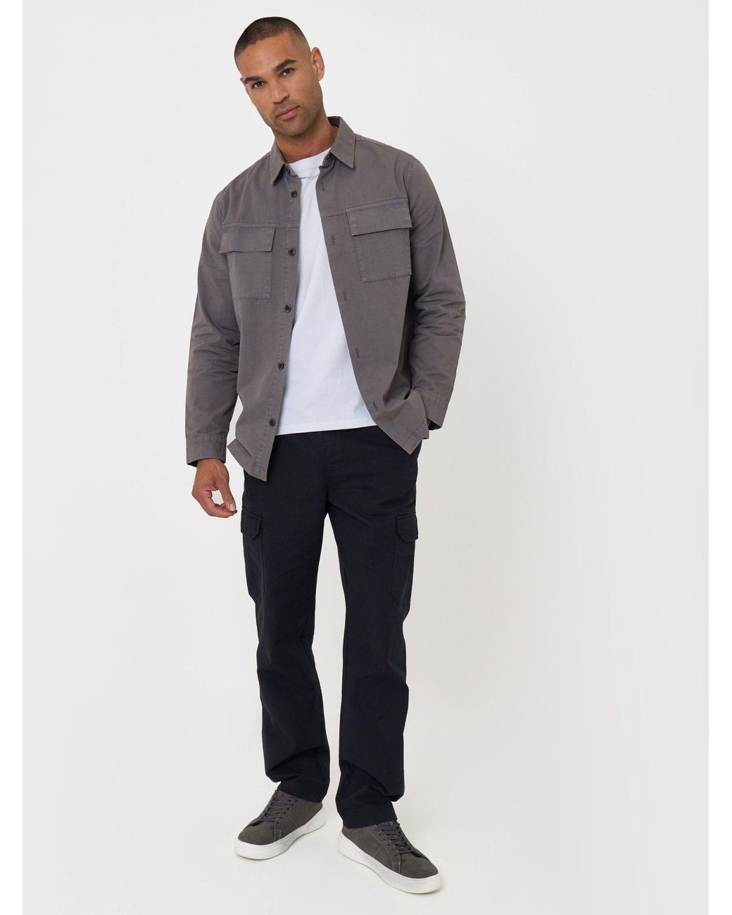 Threadbare Gray Cotton Patch Pocket Shacket for men