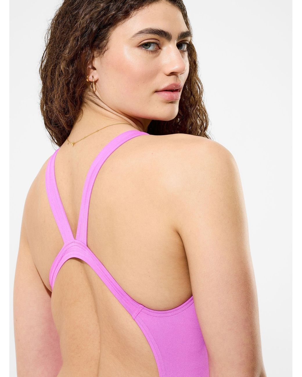 Speedo Pink Solid Leaderback Swimsuit