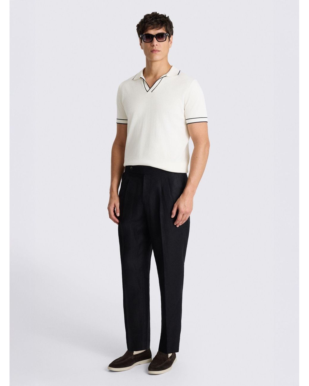 Moss Bros White Contrast Placket Skipper Polo Shirt for men