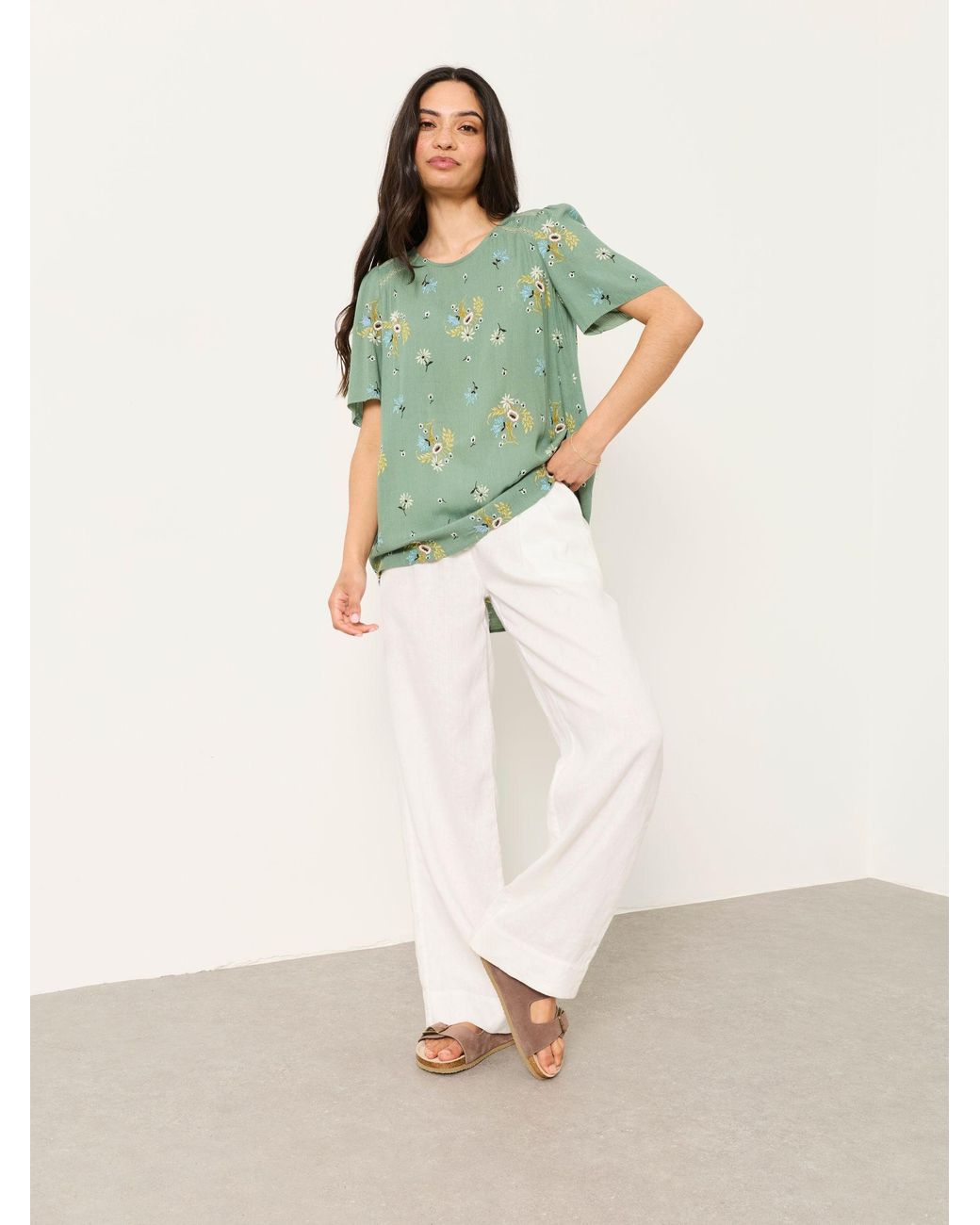 FatFace Green Sofia Embroidered Blouse