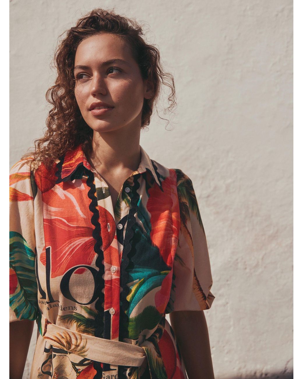 Next Multicolor Cotton Linen Blend Collared Belted Playsuit