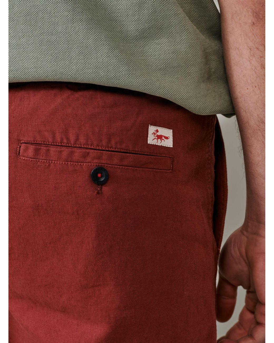 aubi Red Whithorn Linen Drawstring Shorts for men