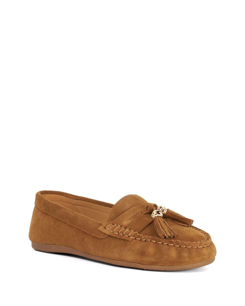 Dune Brown Wide Fit Leather Tassle Detail Soft Loafers