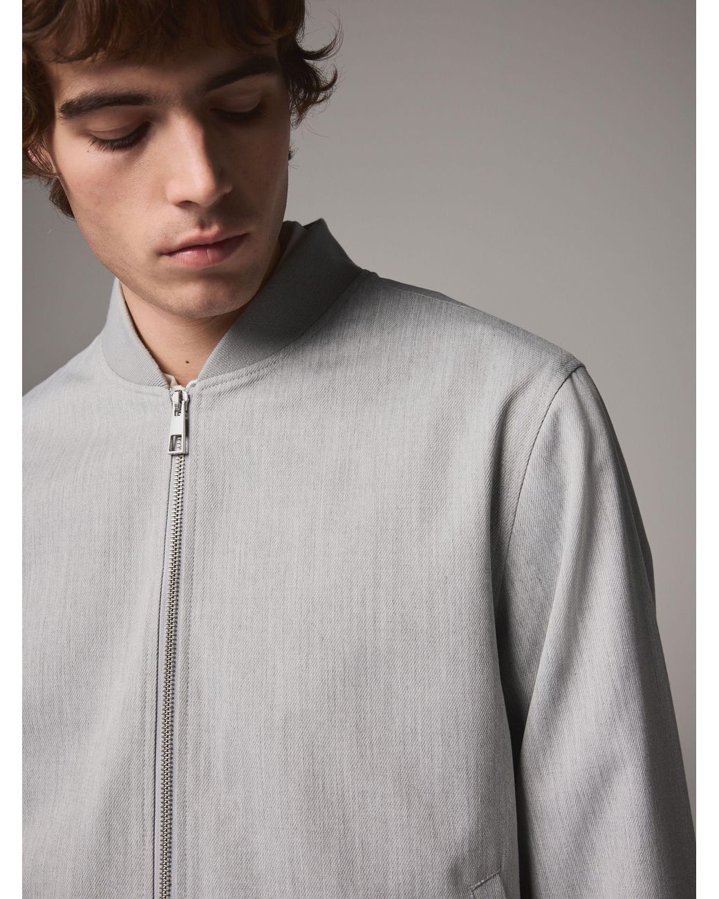 Next Gray Plain Smart Bomber Jacket for men
