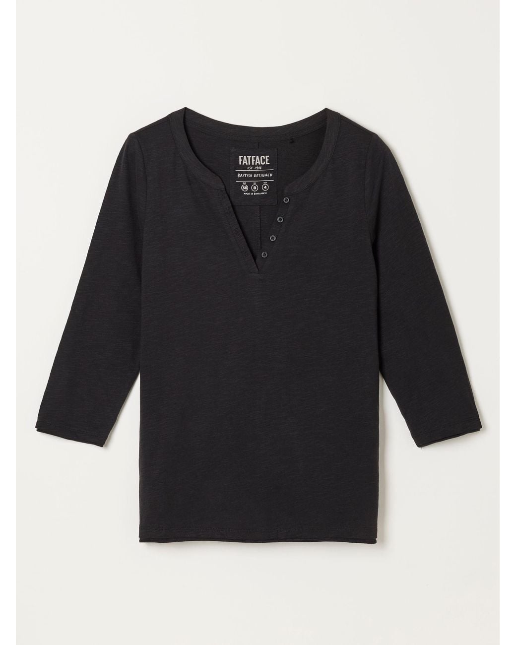 FatFace Black Aster 3/4 Sleeve V-Neck T-Shirt