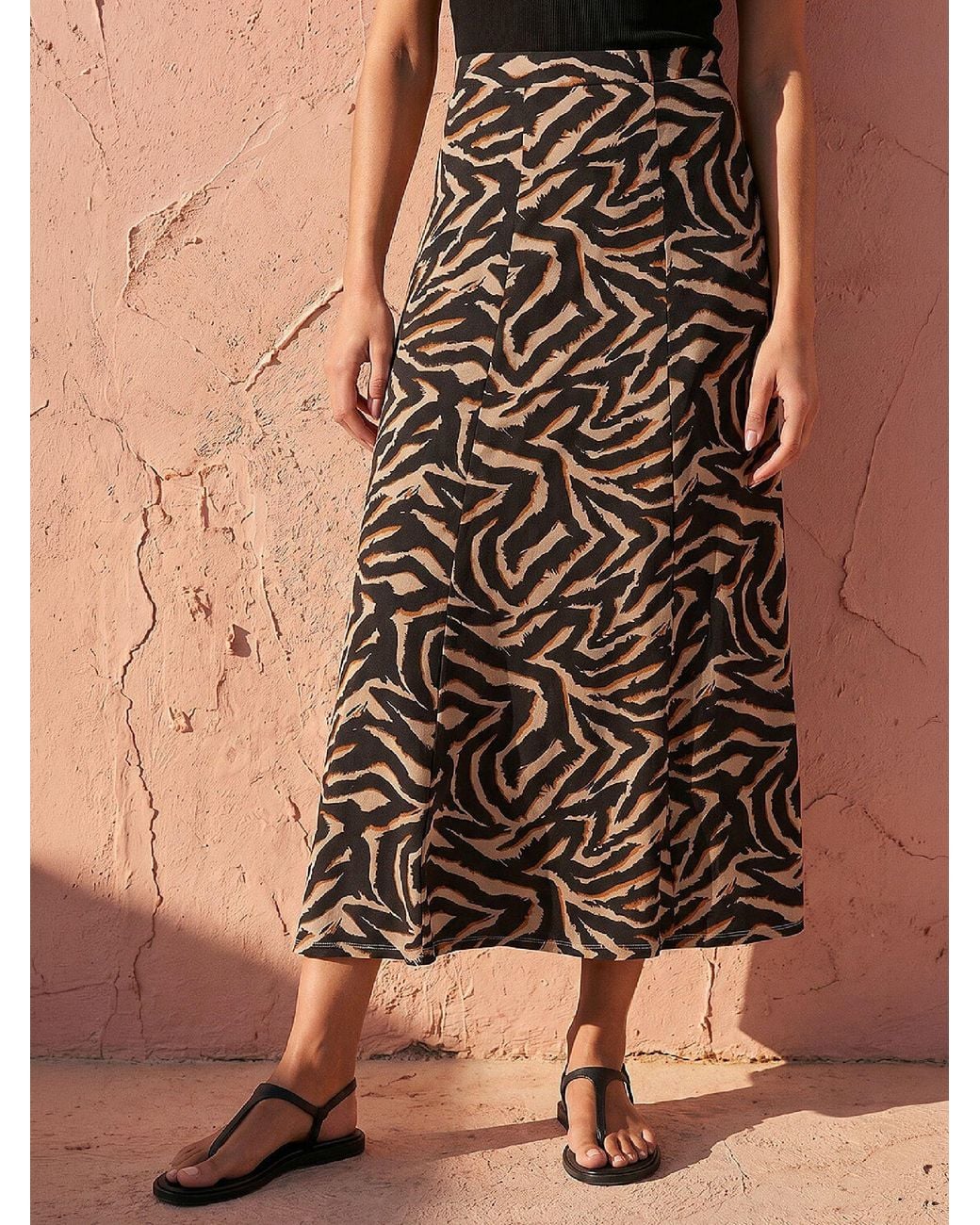 Roman Abstract Animal Print A-Line Skirt in Brown | Lyst