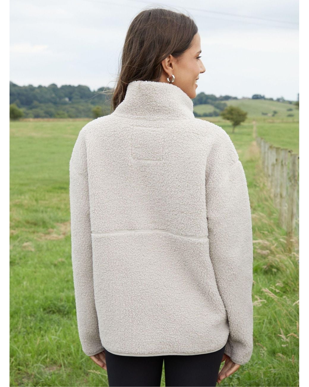 Threadbare White Mushroom Borg Half Zip Fleece