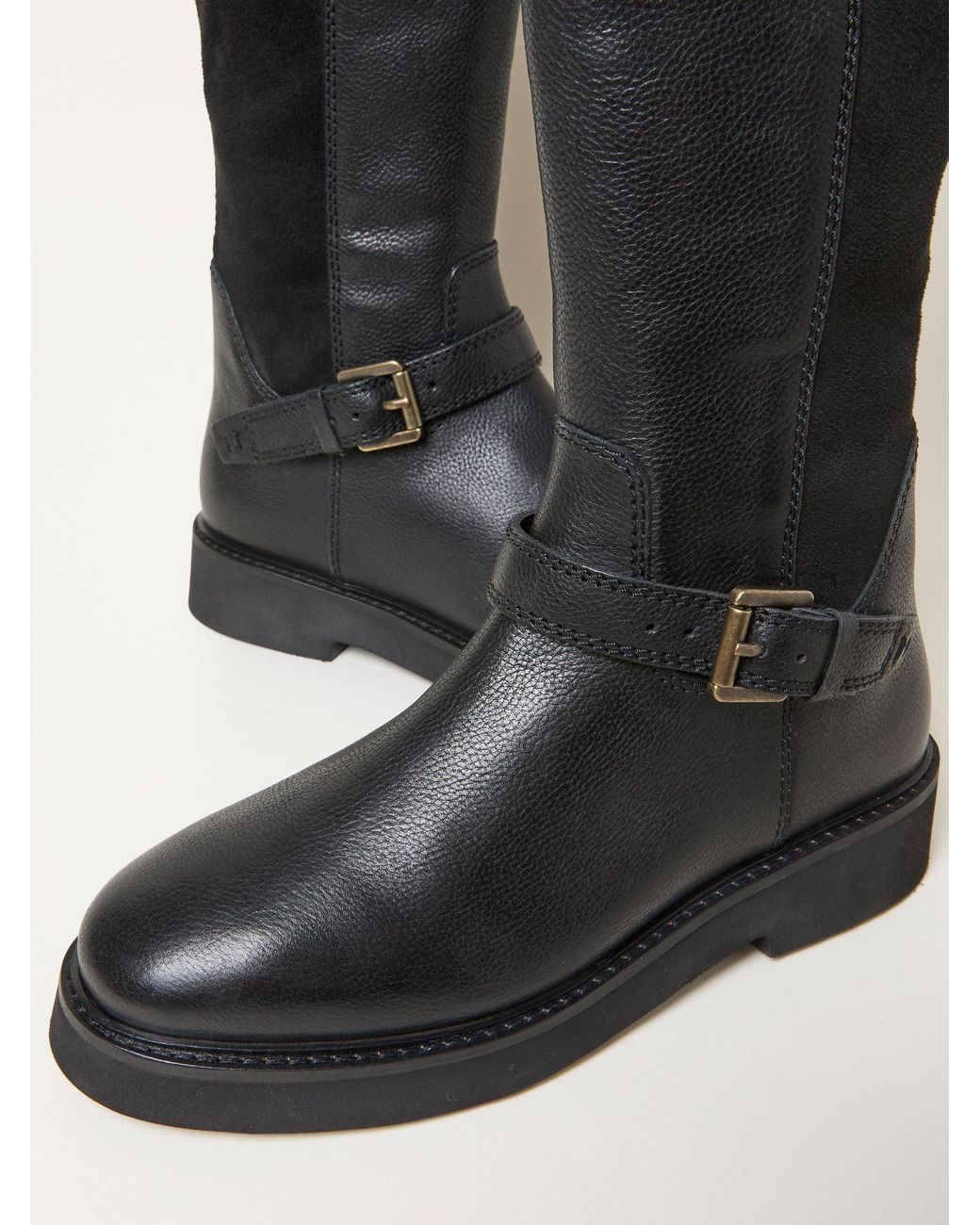 FatFace Black Fatface Knee High Leather Riding Boot
