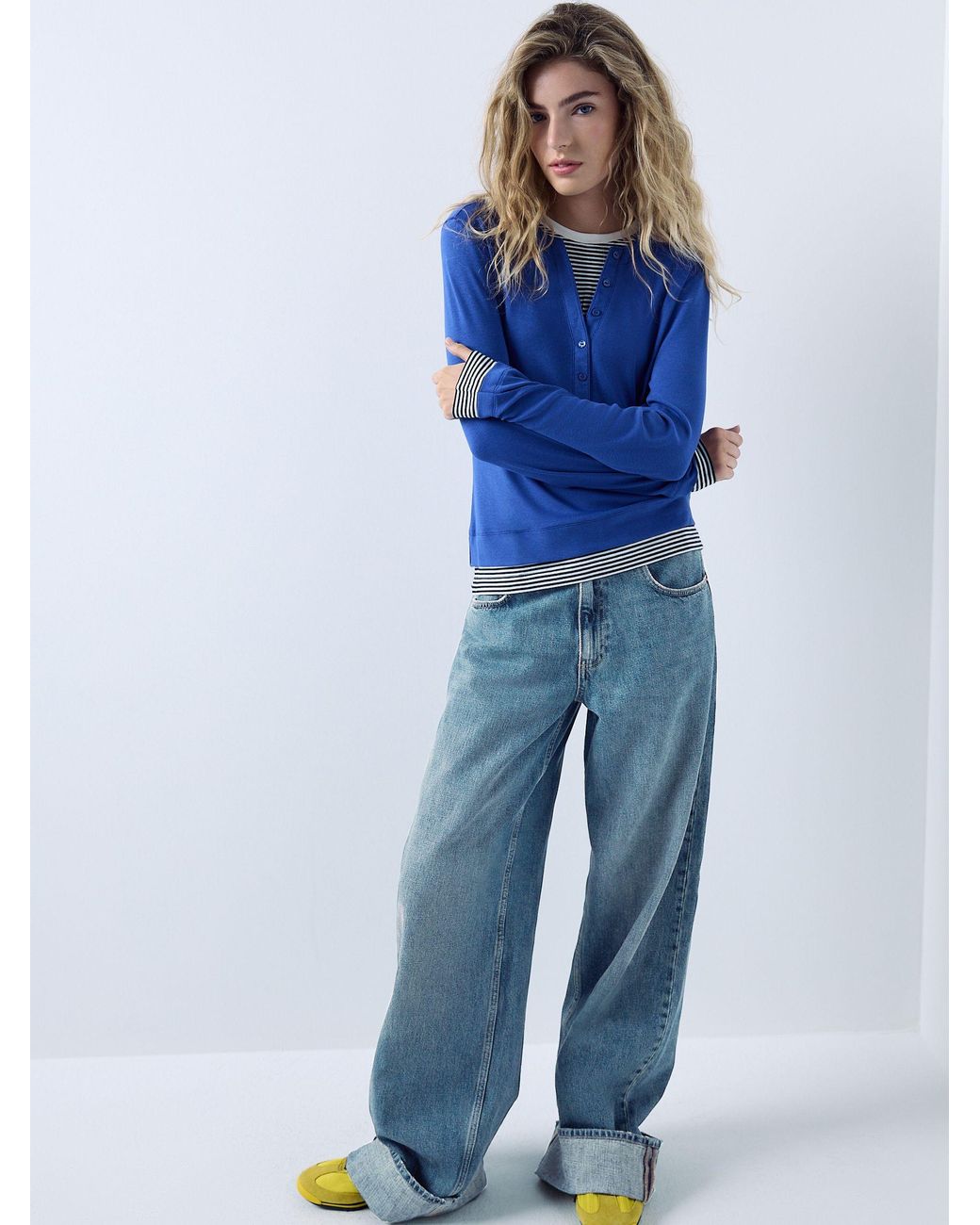 Next Blue Cobalt Button Down Long Sleeve Layer Henley