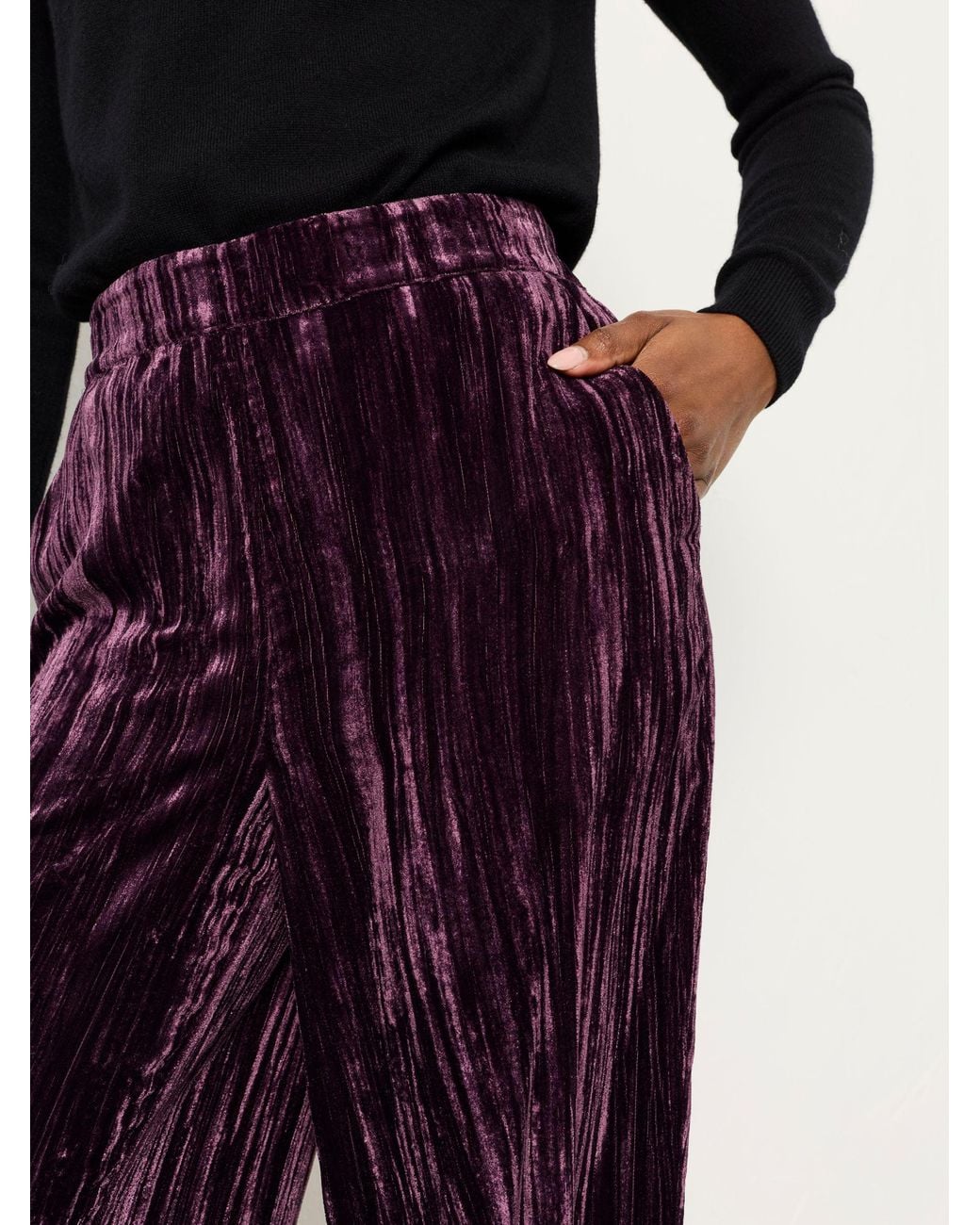 FatFace Purple Hetty Wide Leg Crinkle Velvet Trousers