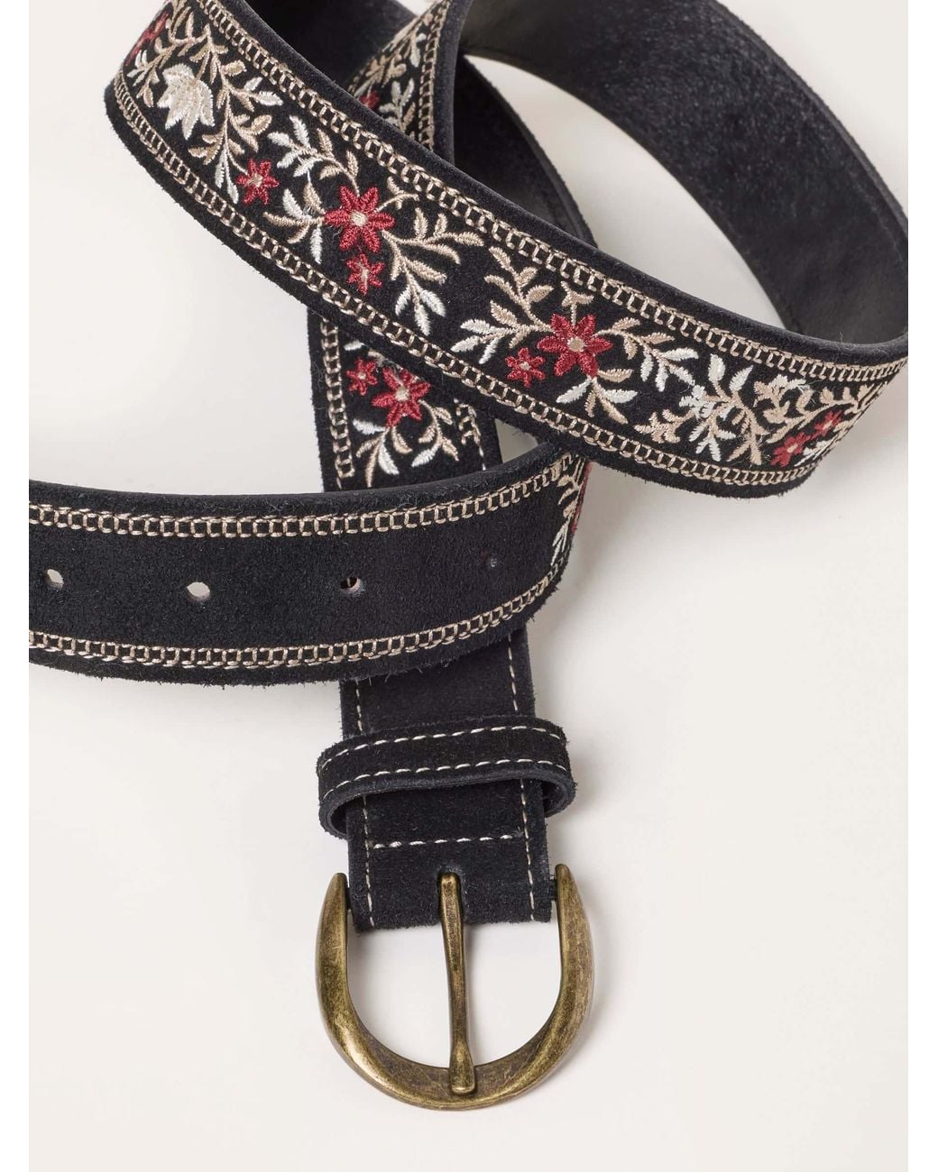 FatFace Black Fatface Floral Embroidered Suede Belt