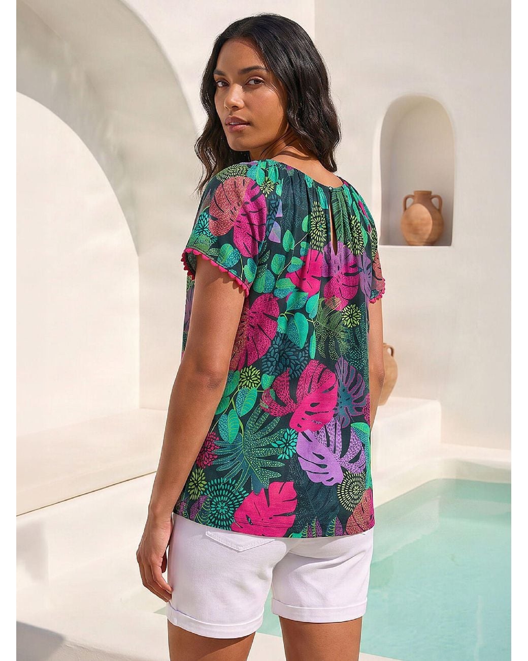 Roman Green Printed Bardot Stretch Top