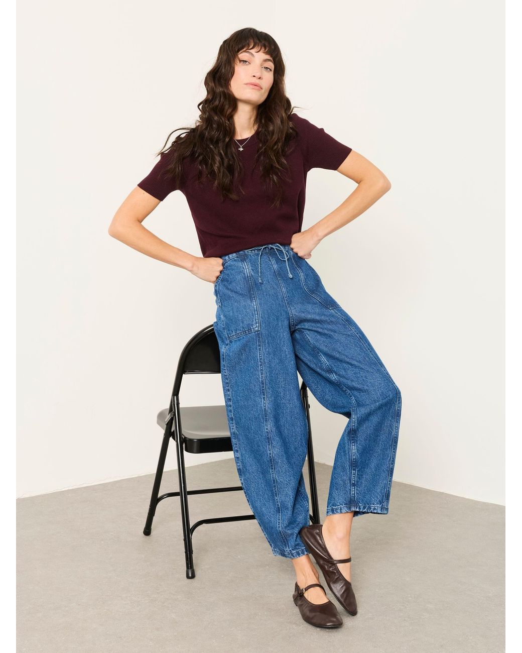 FatFace Blue Alev Petite Drawstring Barrel Jeans