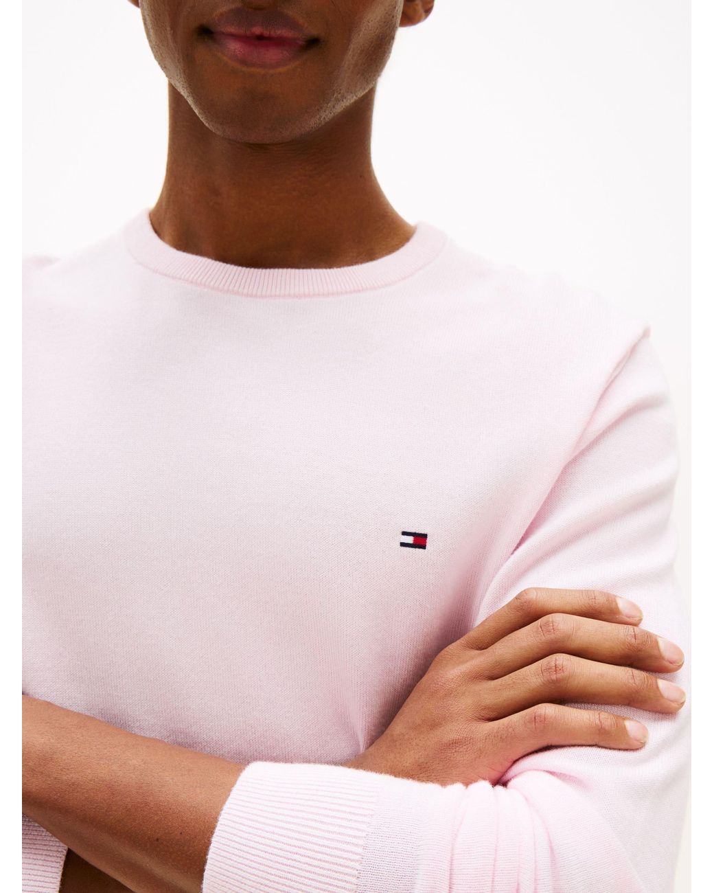 Tommy Hilfiger Pink Flag Embroidery Crew Neck Jumper for men