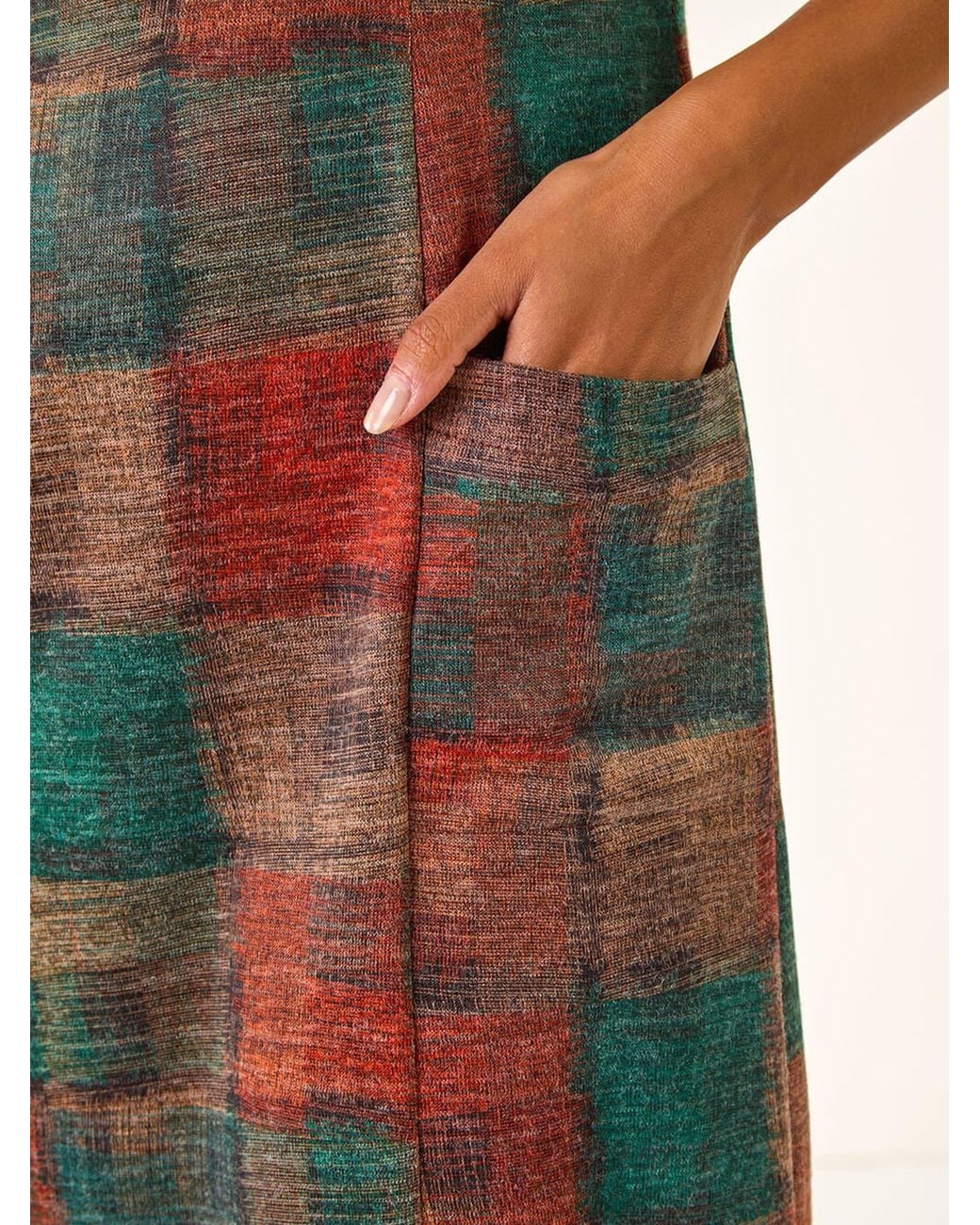 Roman Red Patchwork Print Shift Pocket Dress