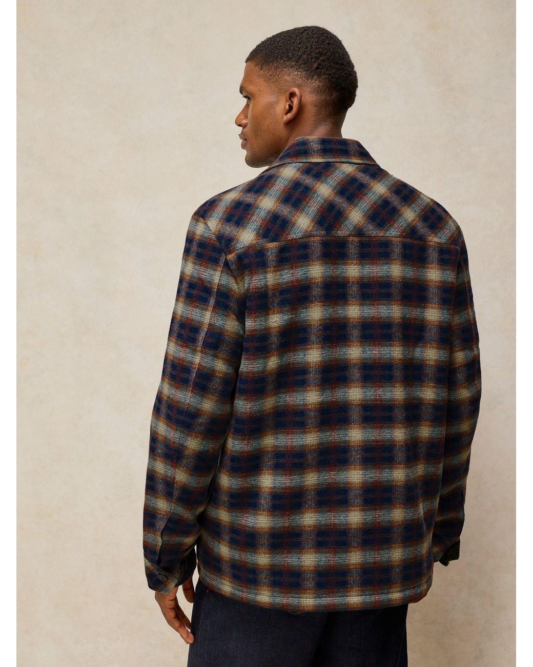 White Stuff Blue Hetton Check Borg Lined Jacket for men