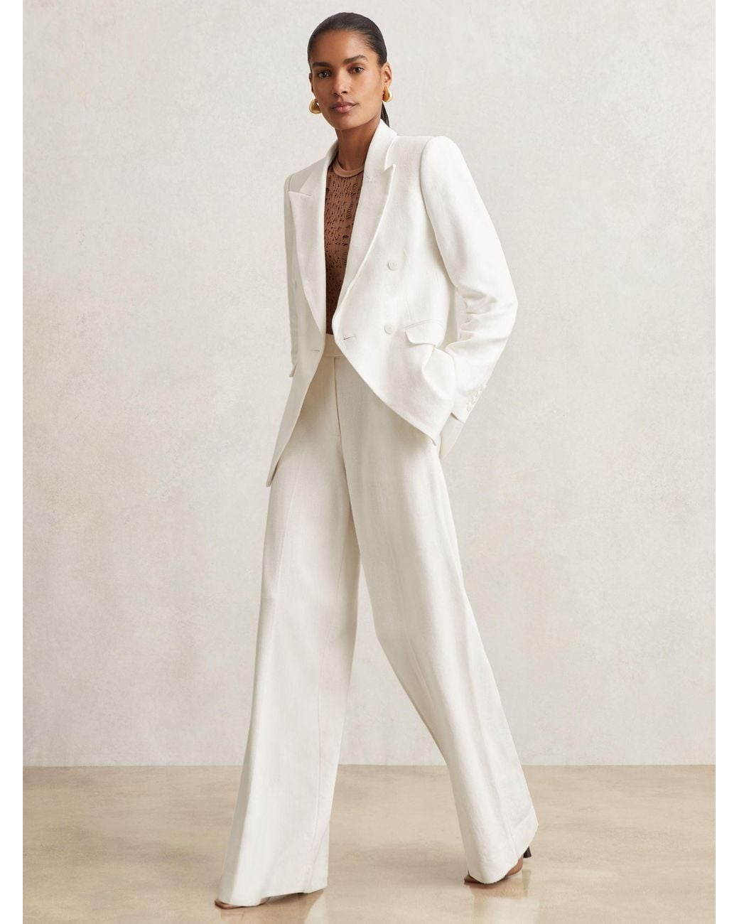 Reiss White Devon Linen-Blend Double-Breasted Suit Jacket