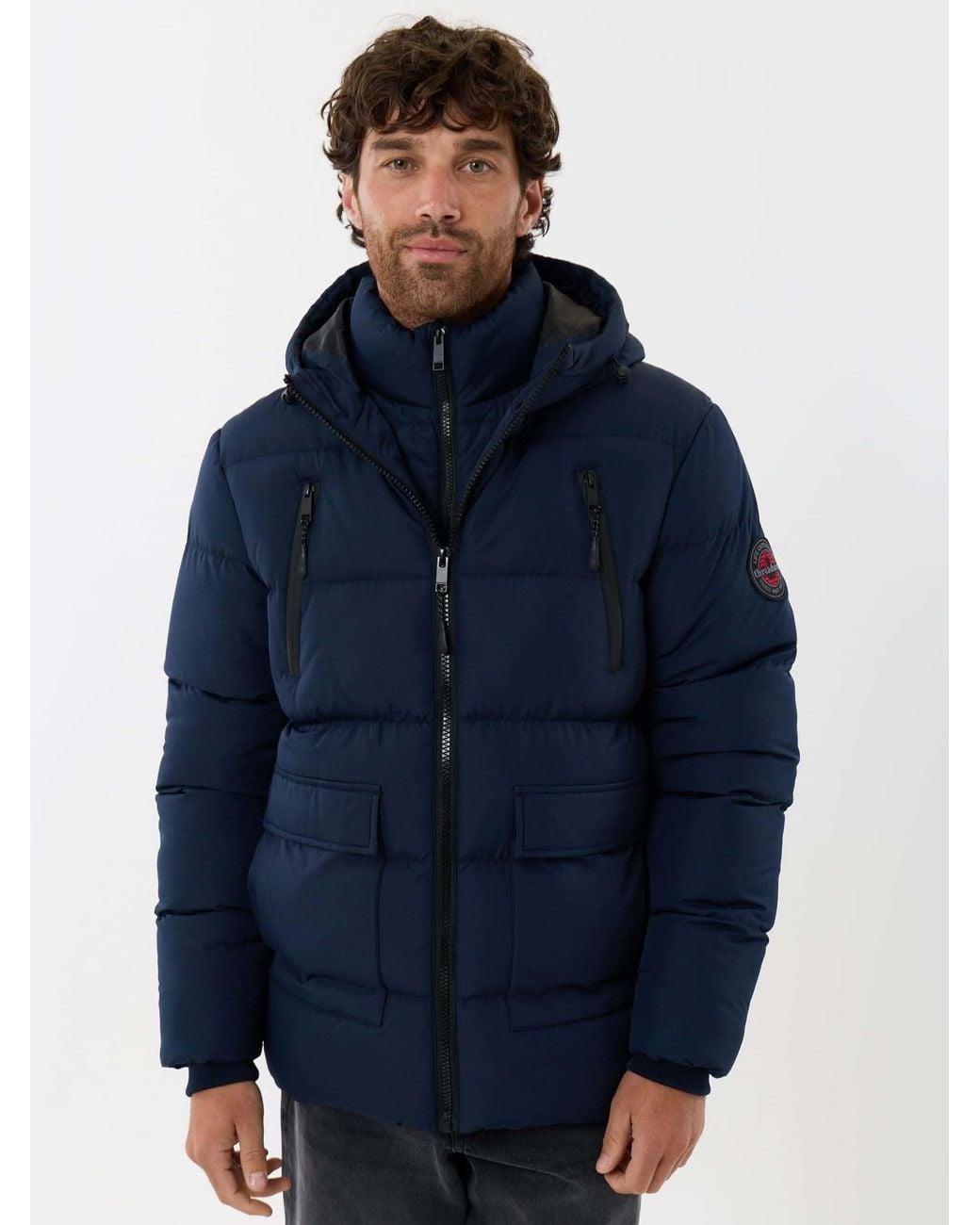 Threadbare Blue Showerproof Padded Double Zip Coat for men