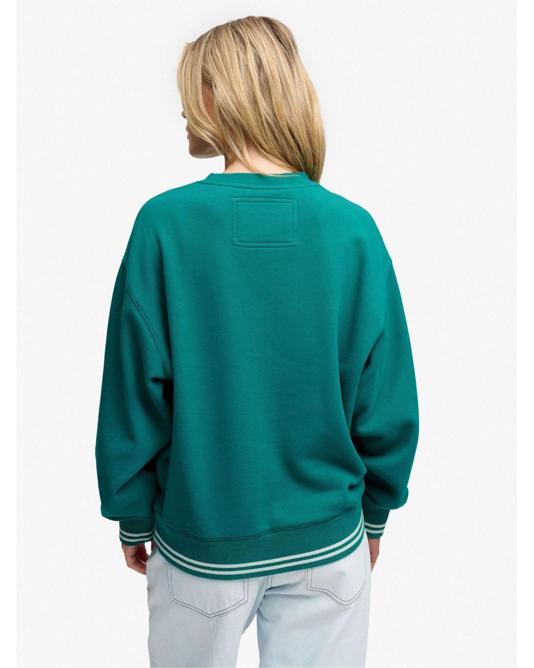 Superdry Green Varsity Script Loose Crew Sweat Top