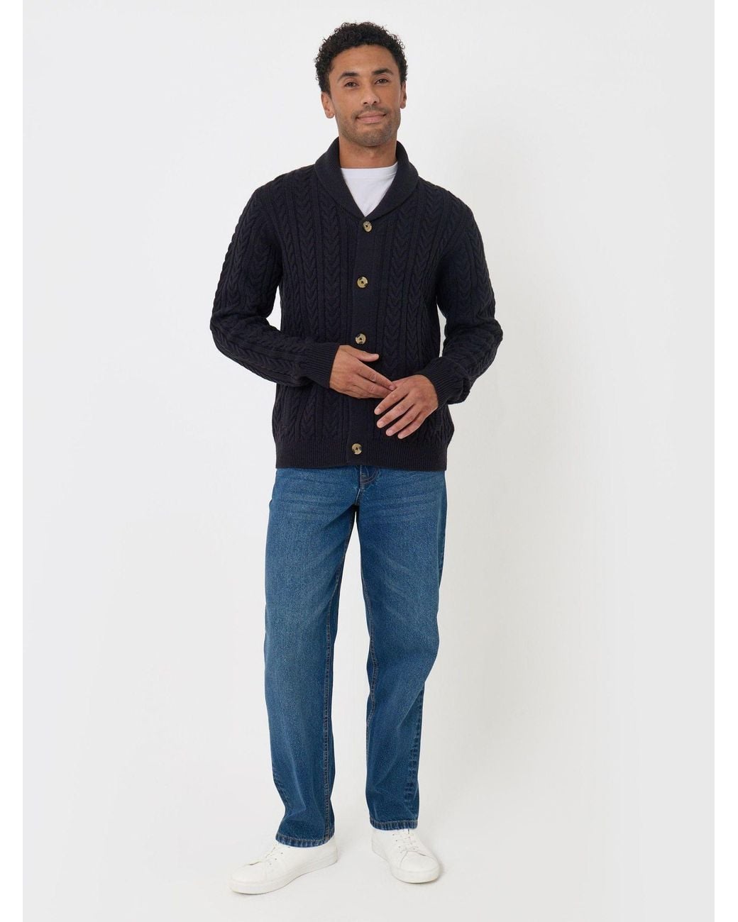Threadbare Blue Cable Knit Shawl Cardigan for men