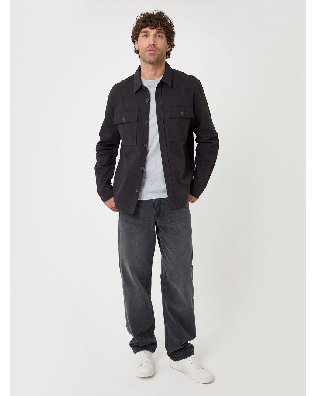 Threadbare Blue Cotton Twill Shacket With Pockets for men