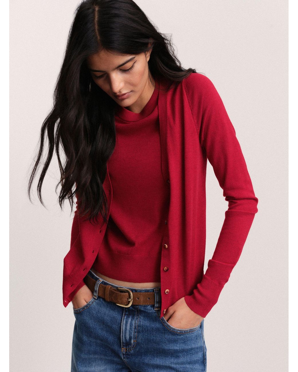 The Set Red 2 Pack Mock Layer Cardigans/Light