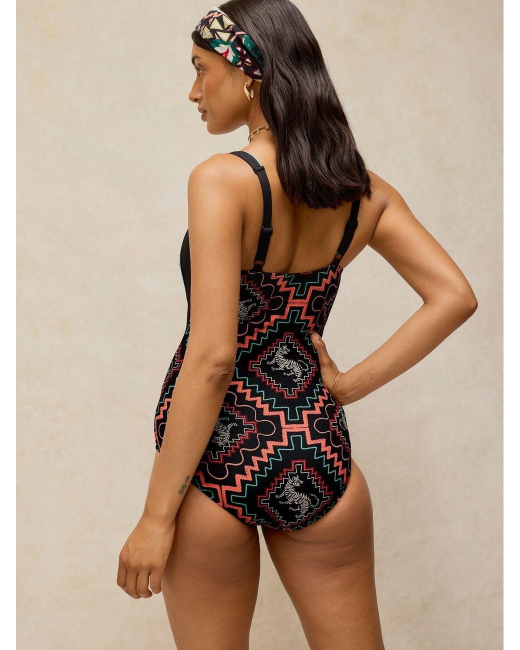 White Stuff Black Geometric Splash Tummy Control Swimsuit