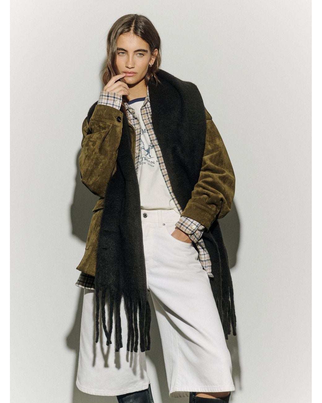 Next Black Heavyweight Fringe Scarf