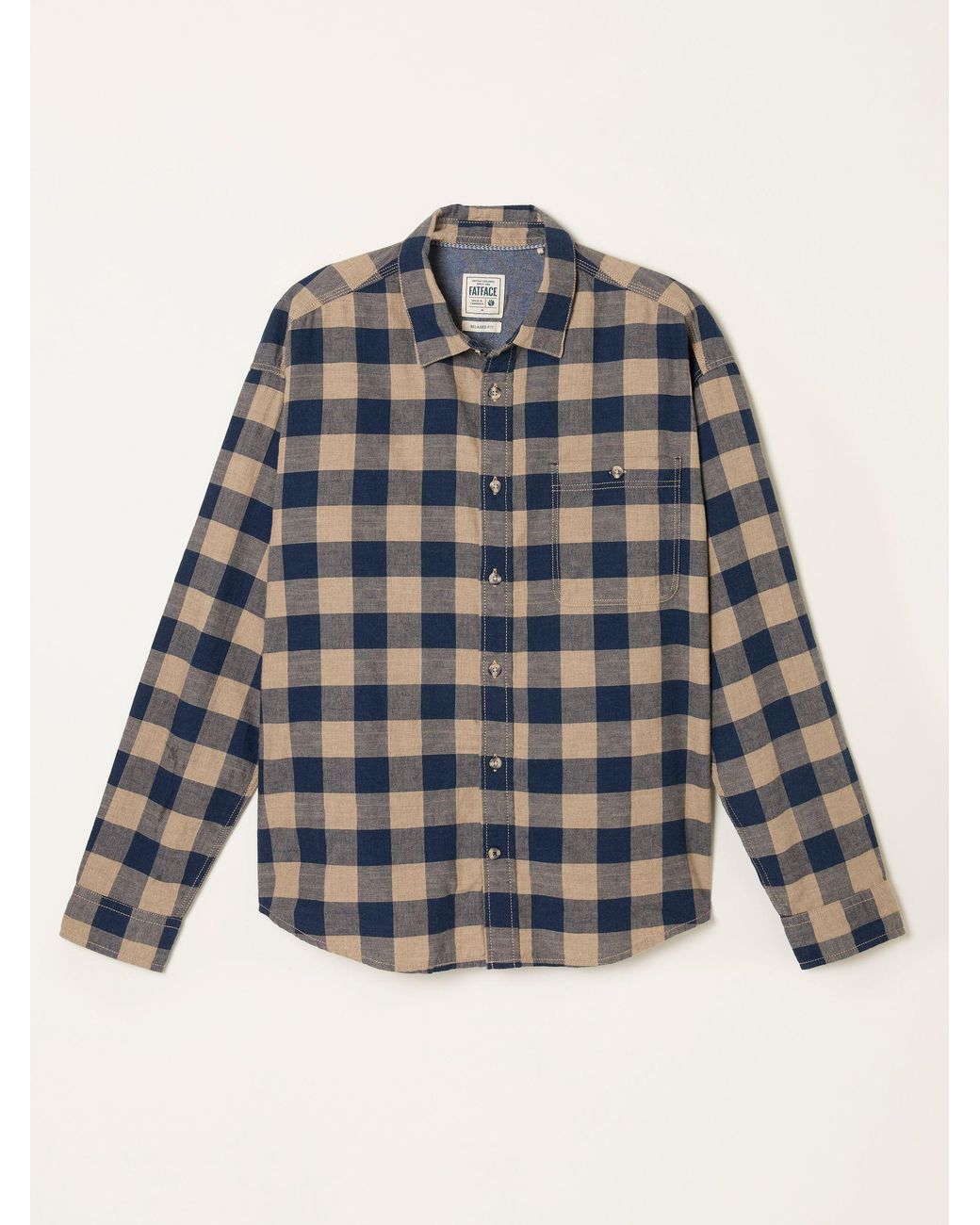 FatFace Blue Long Sleeve Relaxed Buffalo Check Shirt for men