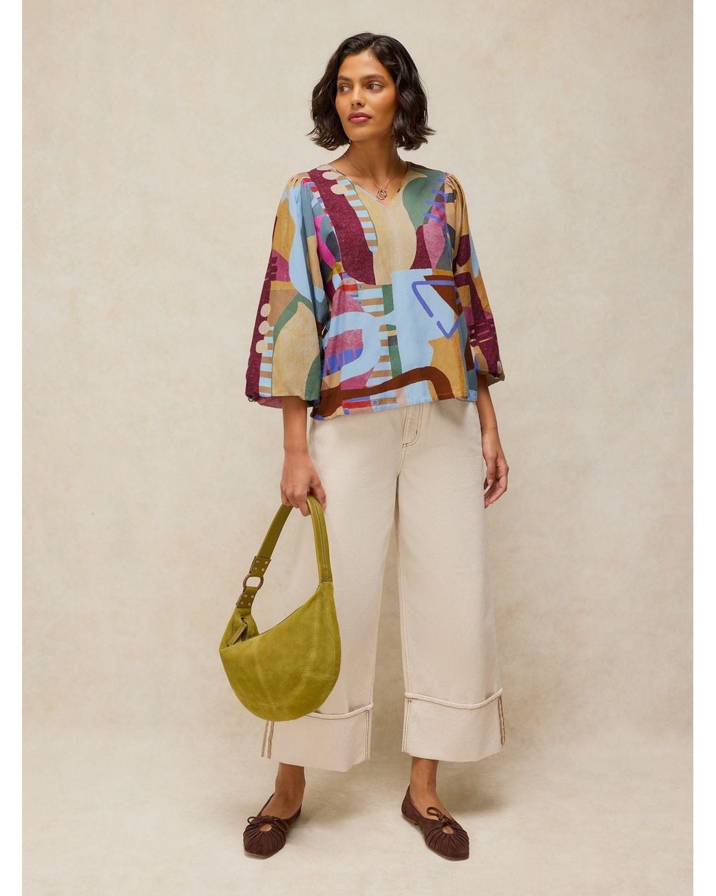 White Stuff Blue Multi Matilda Top