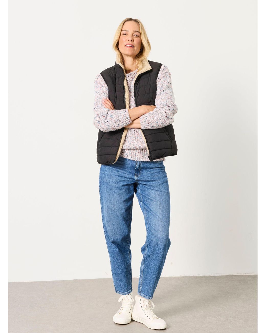 FatFace Natural Luna Reversible Padded Borg Fleece Gilet