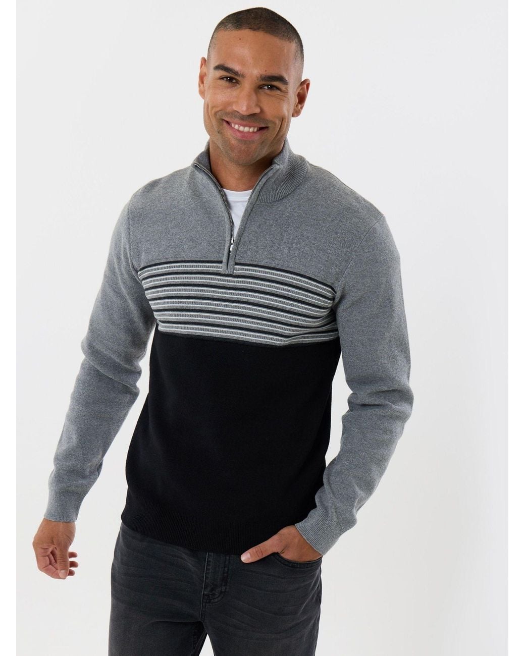 Threadbare Blue Textured Stitch Quarter Zip Jumper for men