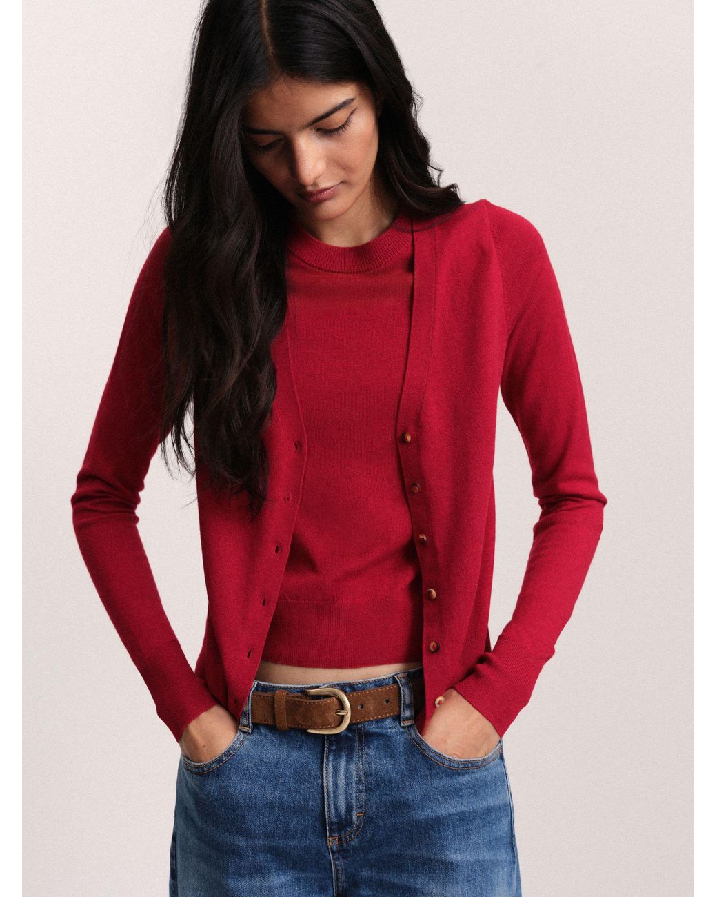 The Set Red 2 Pack Mock Layer Cardigans/Light