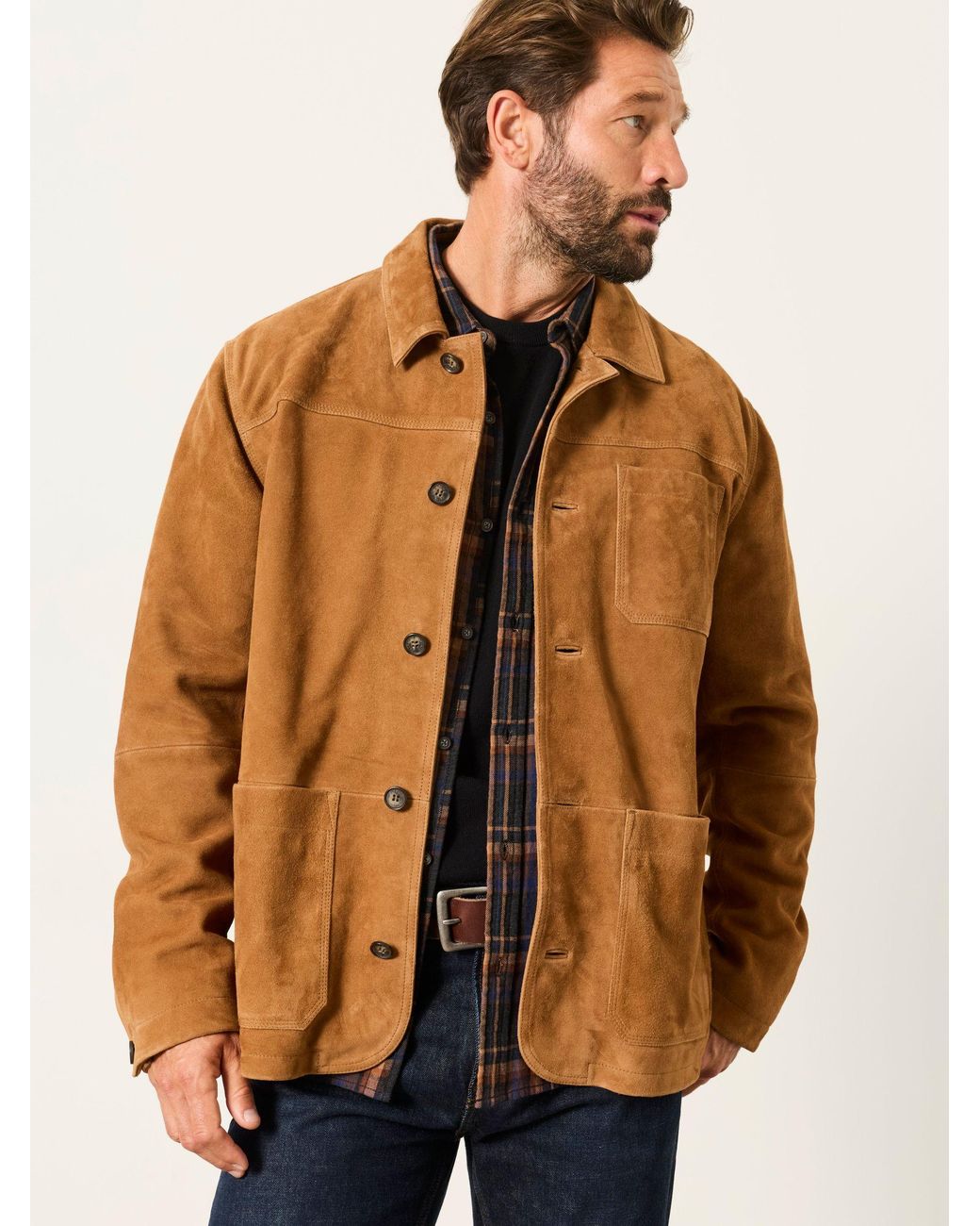 FatFace Brown 100% Suede Worker Jacket for men