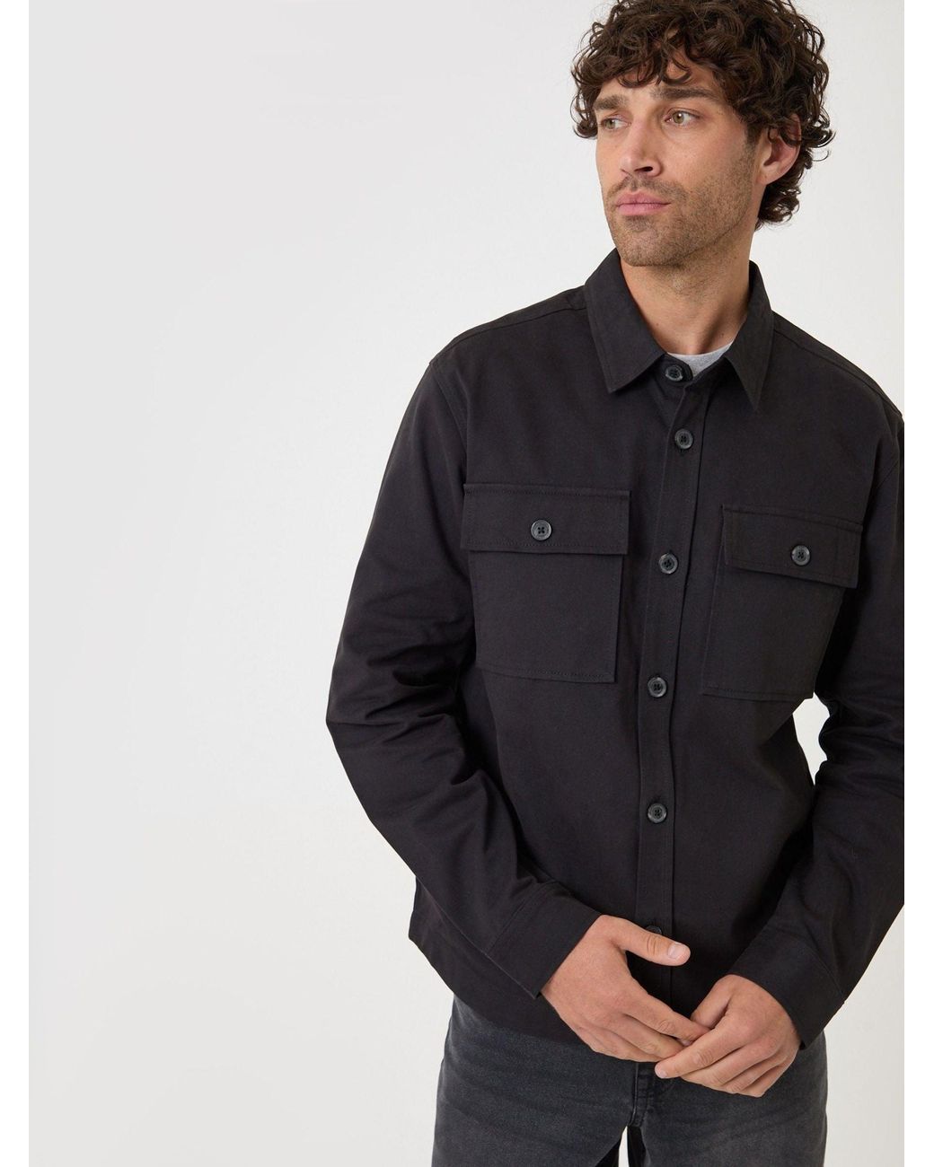 Threadbare Blue Cotton Twill Shacket With Pockets for men
