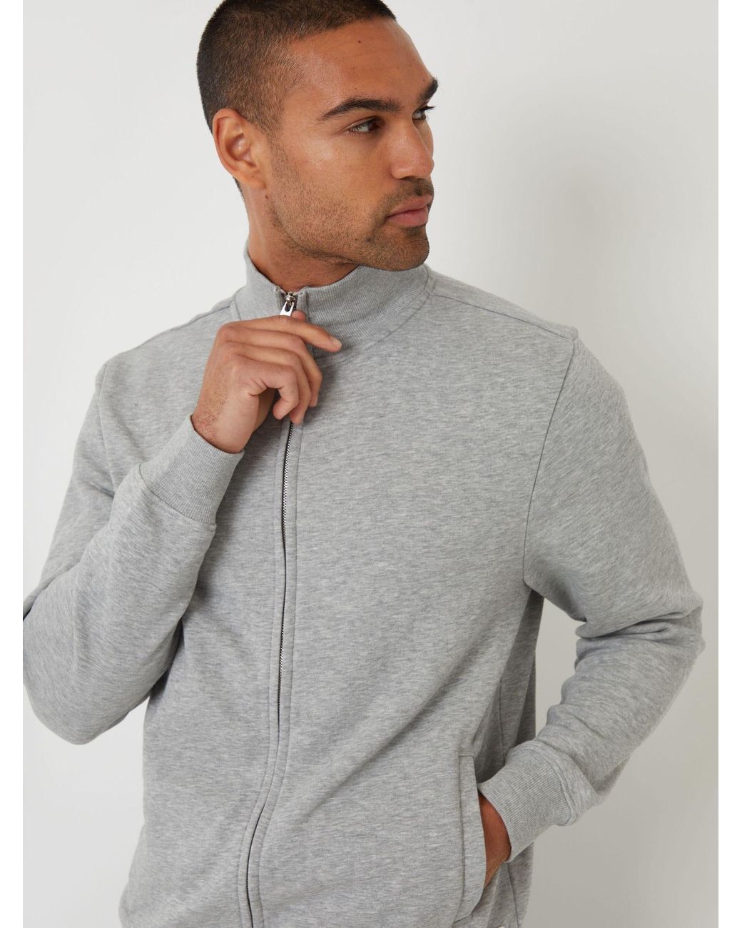 Threadbare Gray Funnel Quarter Zip Through Sweatshirt for men