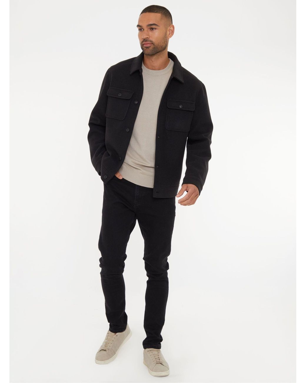 Threadbare Black Brushed Button Up Shacket for men
