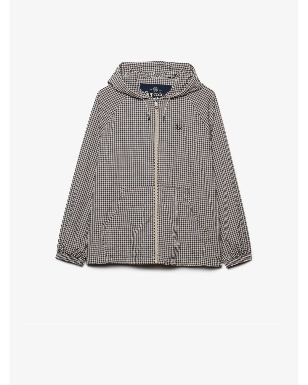 Superdry Gray Soft Gingham Check Raglan Windbreaker Jacket