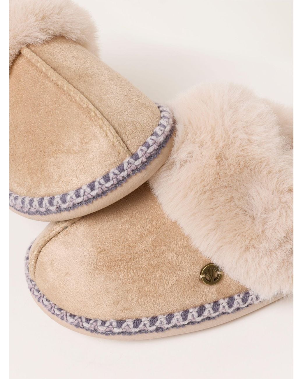 FatFace Natural Maia Faux Fur Mule Slippers