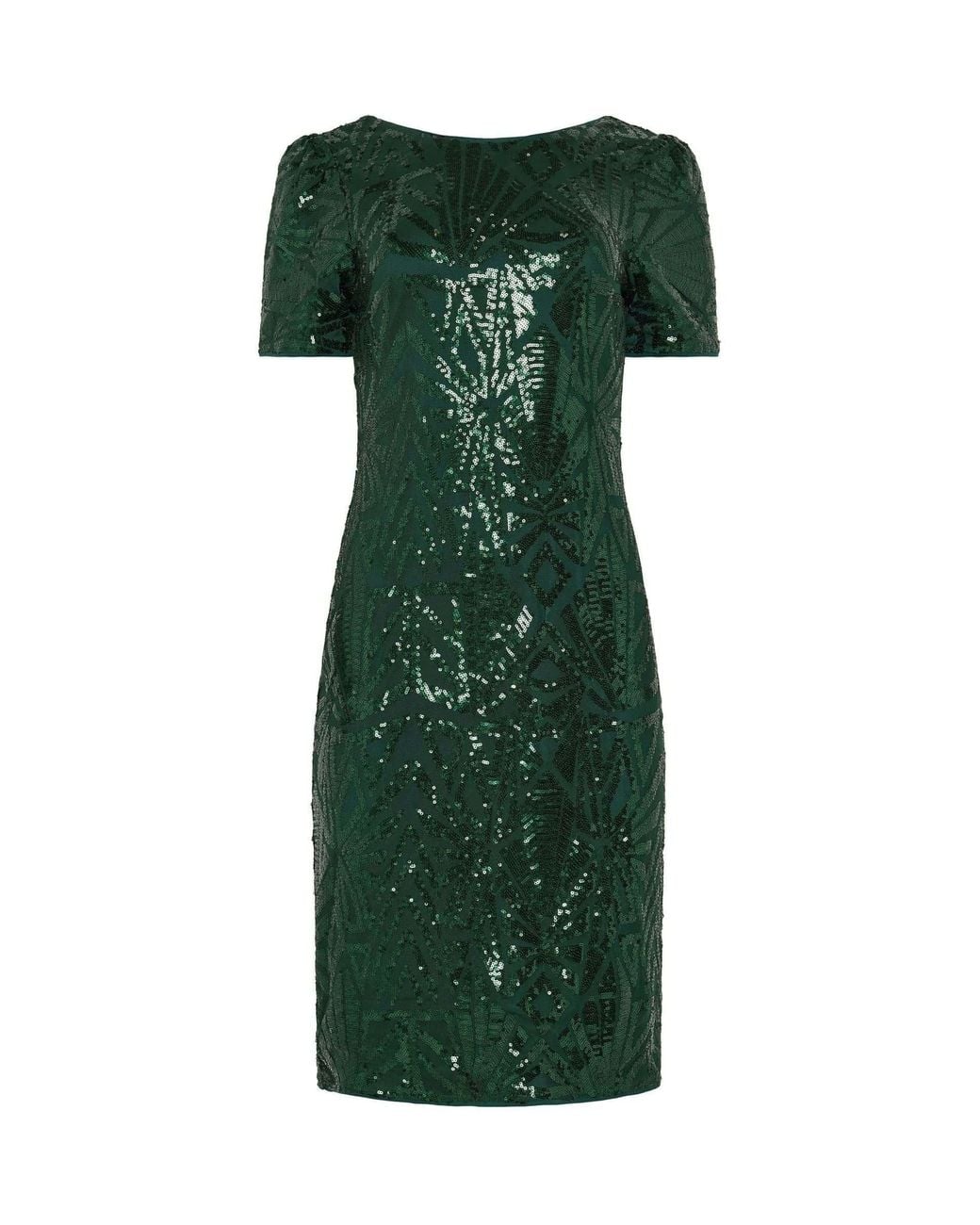 M Com Green Interest Sequin Shift Dress