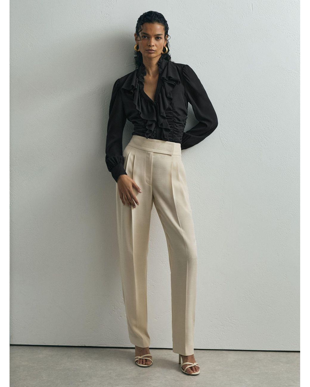 ATELIER Black Silk-Blend Ruffled Blouse