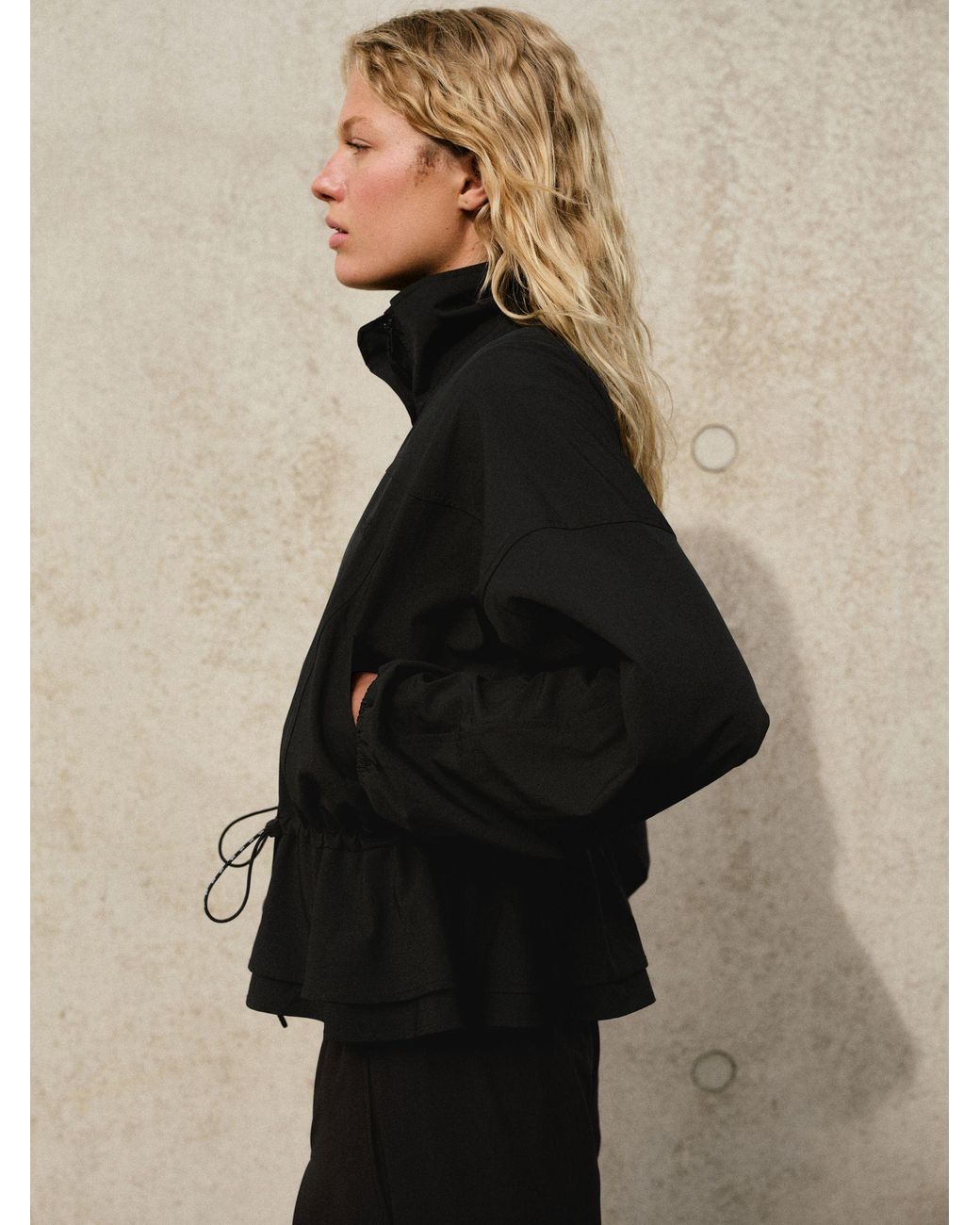 Self Black 4 Way Stretch Funnel Neck Jacket