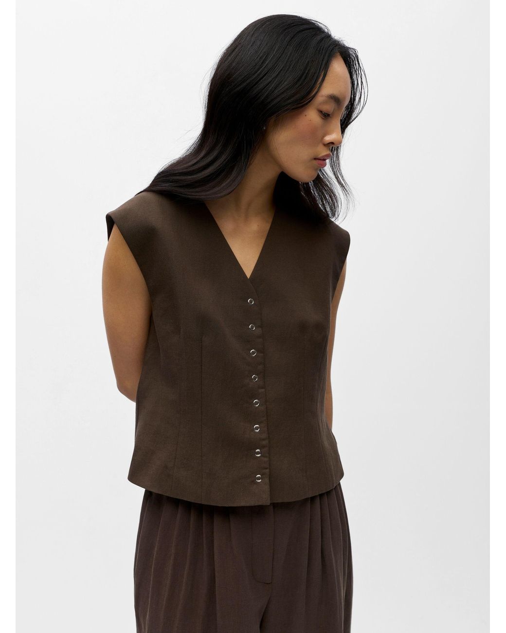 Object Brown Chocolate Tailored Touch Of Linen Waistcoat
